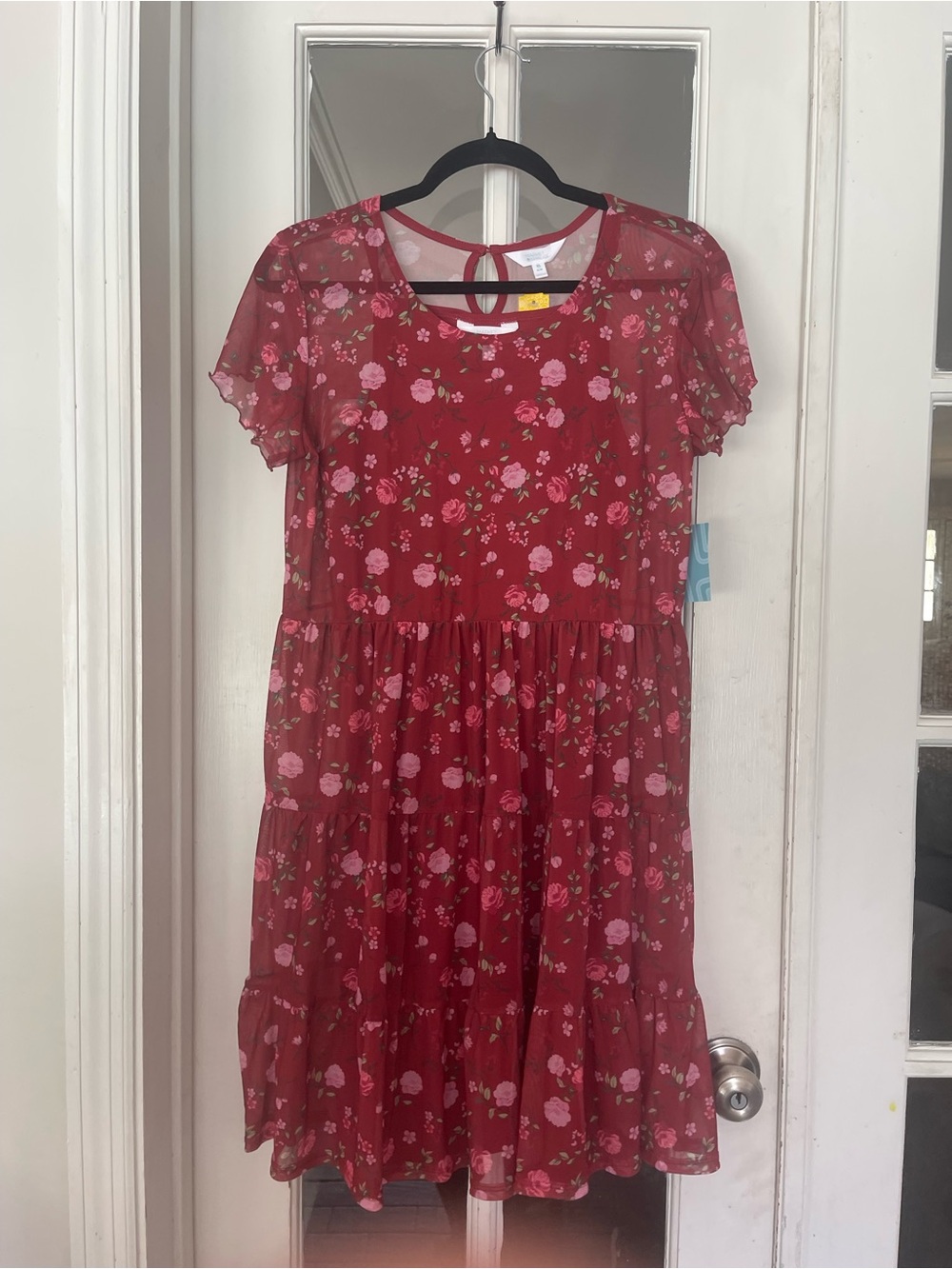 Market & Spruce Red and Pink Floral Tiered Dress